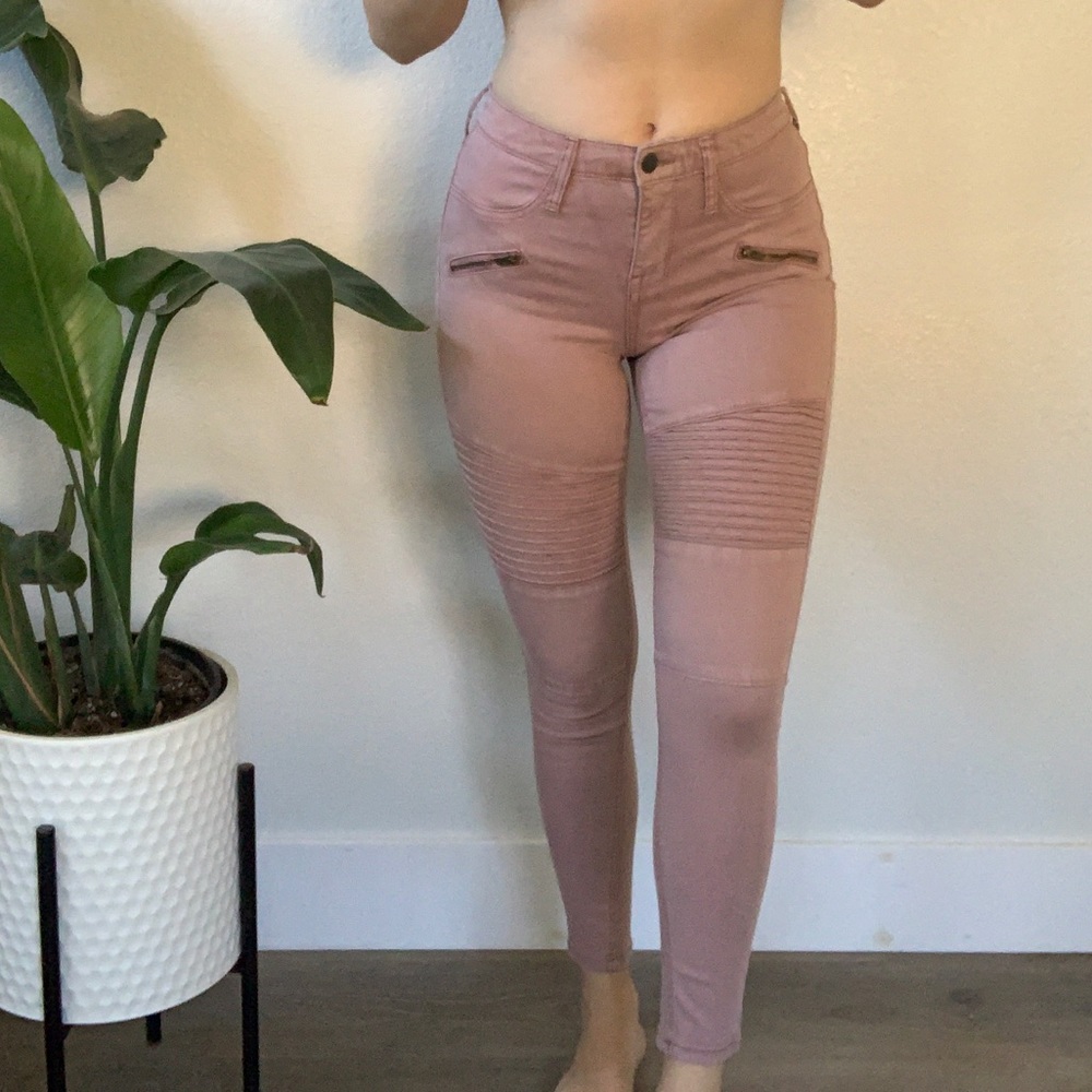 Light pink moto jeggings